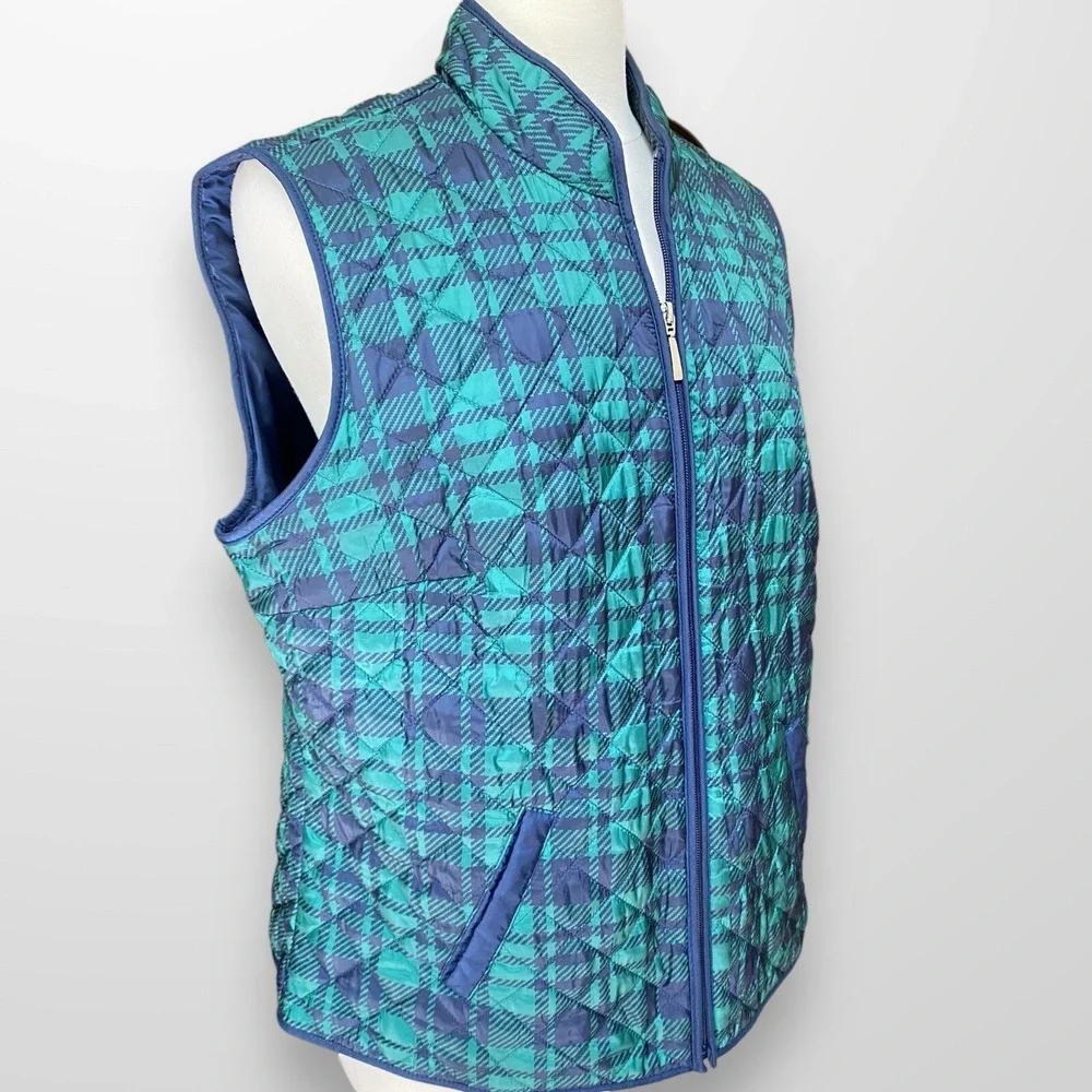 Karen Scott Sport Women's Size XL Quilted Puffer Vest Jacket Zip‎ Front Plaid